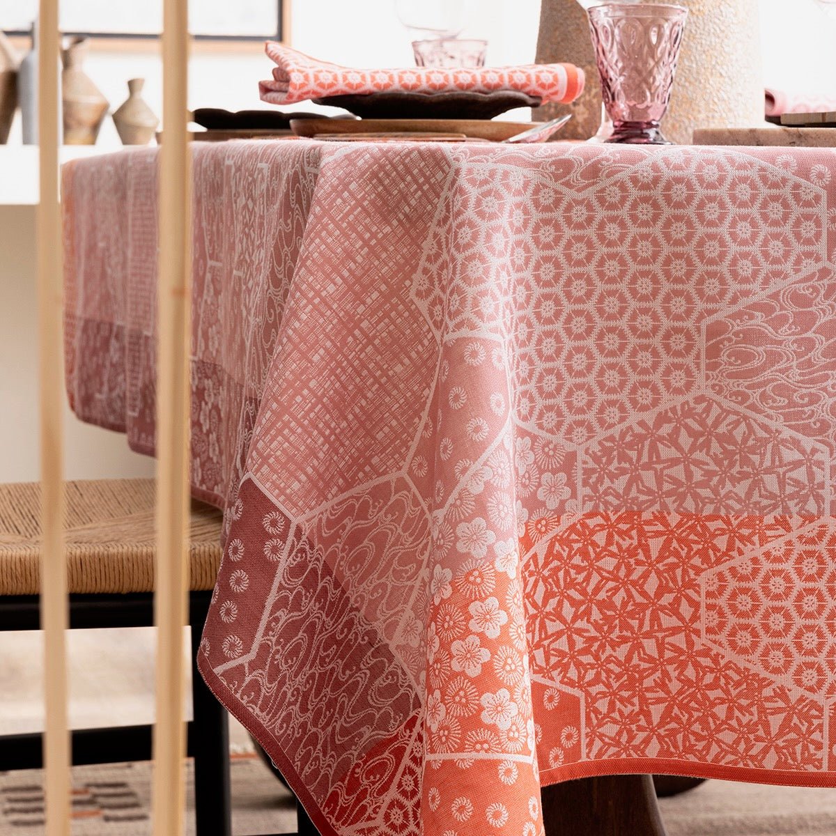 Wagara Pink 59" x 59" Tablecloth by Le Jacquard Français