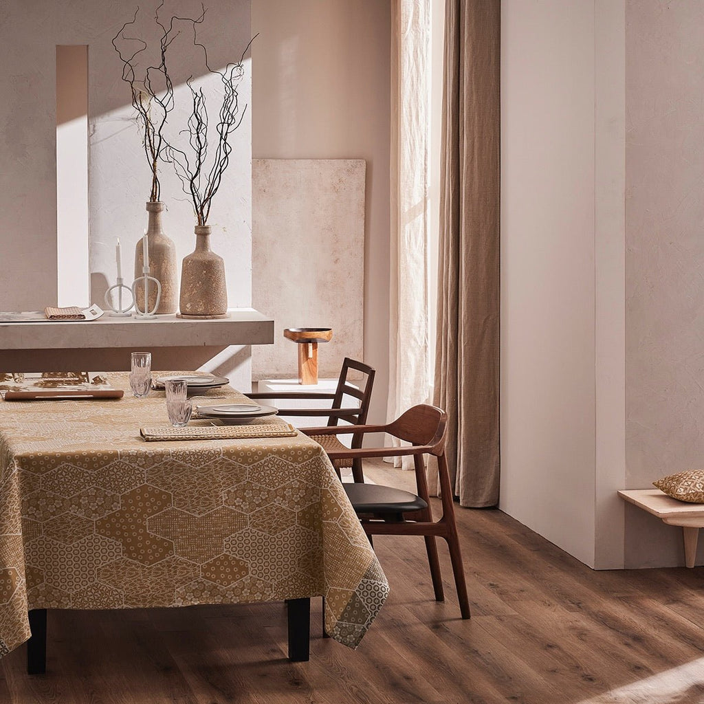 Wagara Beige 69" x 69" Coated Tablecloth by Le Jacquard Français