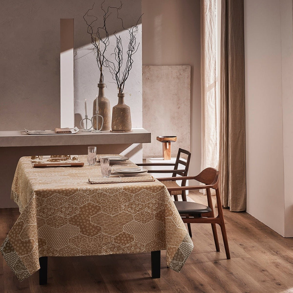 Wagara Beige 59" x 86" Coated Tablecloth by Le Jacquard Français