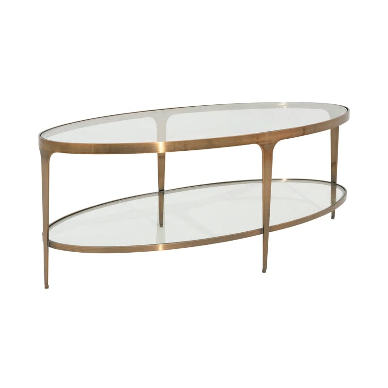 Brando Two Tier Oval Coffee Table in Antique Brass by Worlds Away