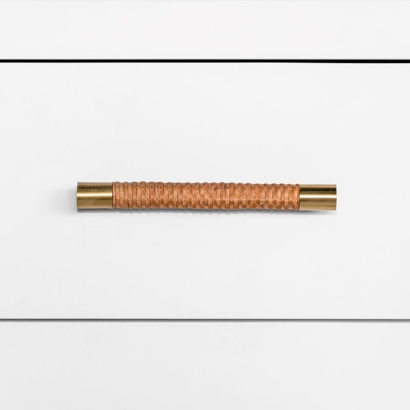 Hancock White Side Table with Rattan Wrapped Handles by Worlds Away