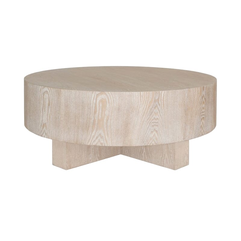 Oslo Cerused Oak Thick Top Coffee Table with Cross Base by Worlds Away