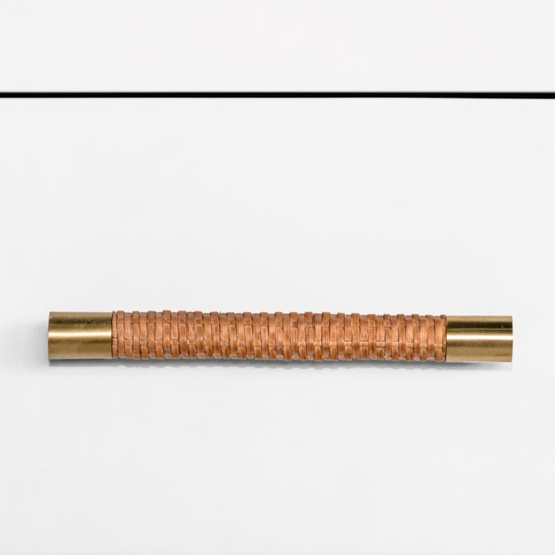 Pelham White Side Table with Rattan Wrapped Handle by Worlds Away