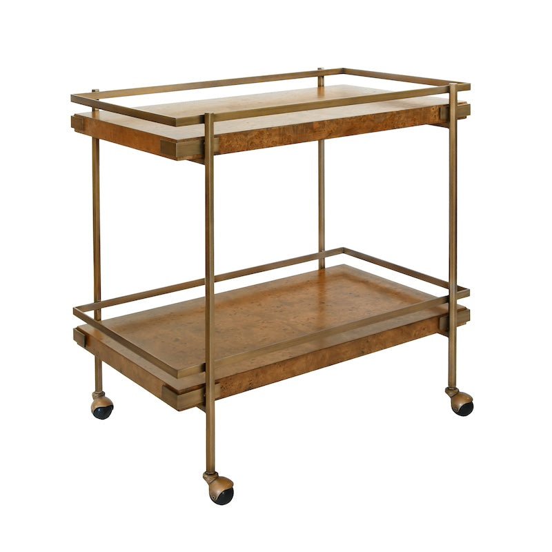 Cash Bar Cart in Dark Burl Wood by Worlds Away