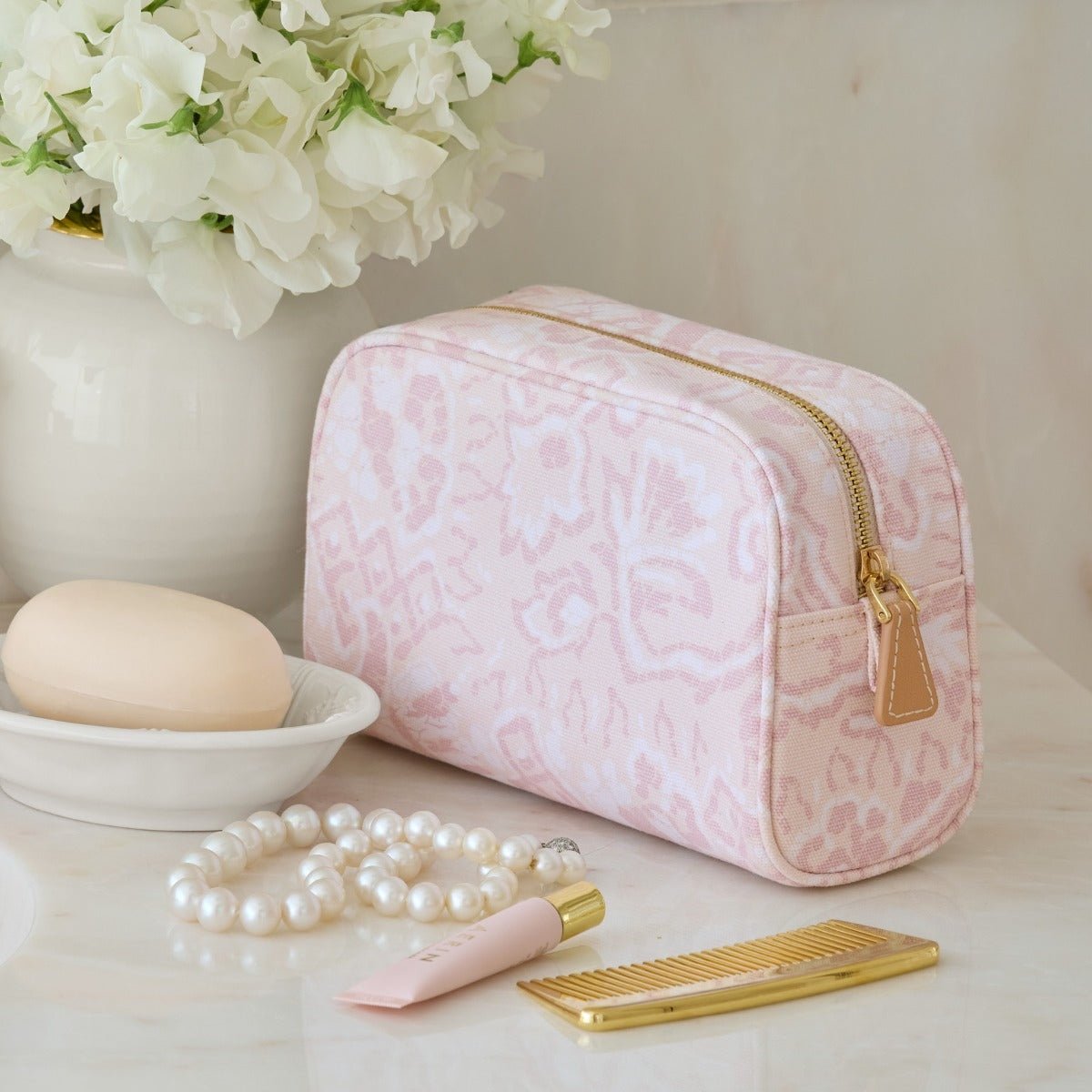Batik Beauty Bag Small Light Pink by AERIN