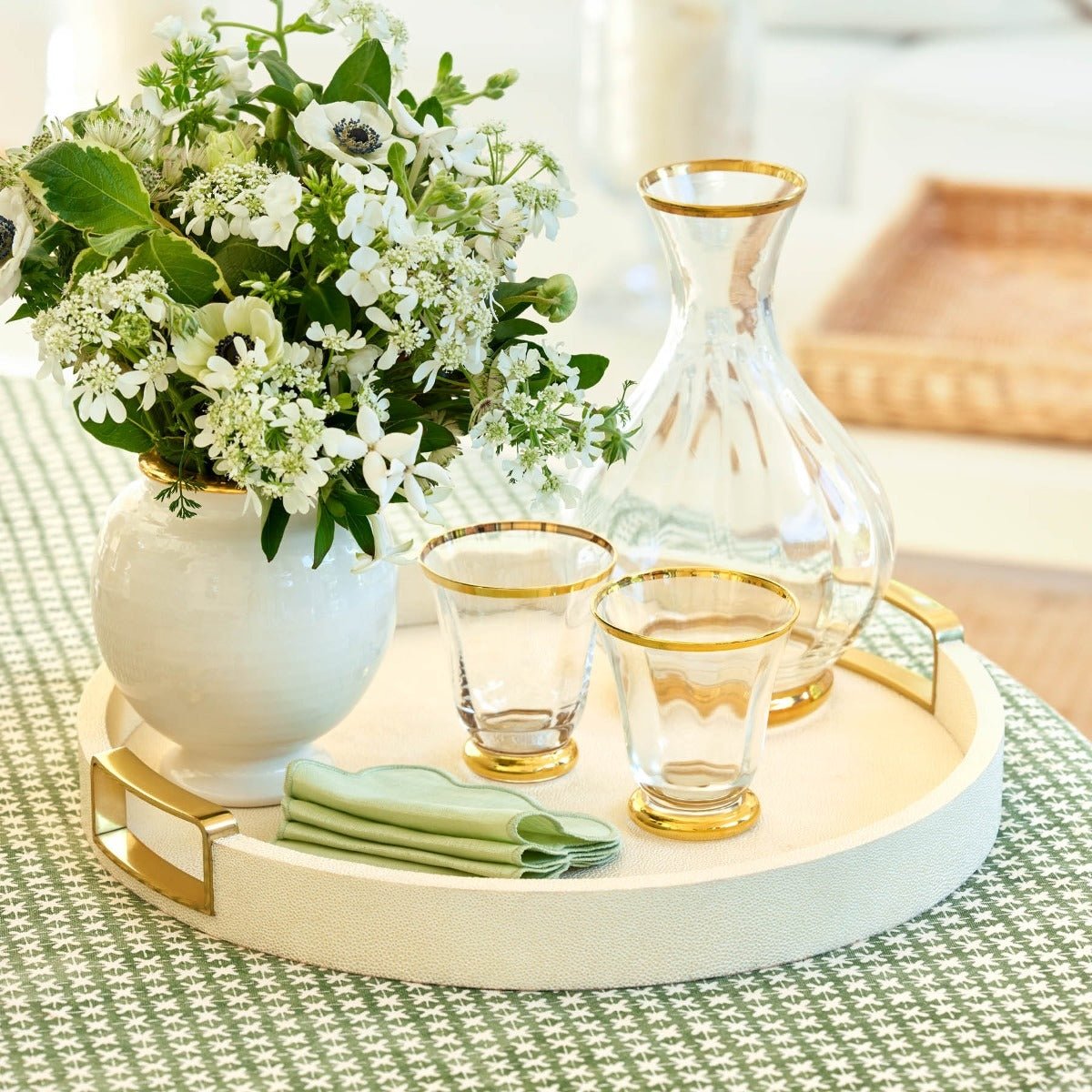 Carina Shagreen Small Round Tray in Cream by AERIN