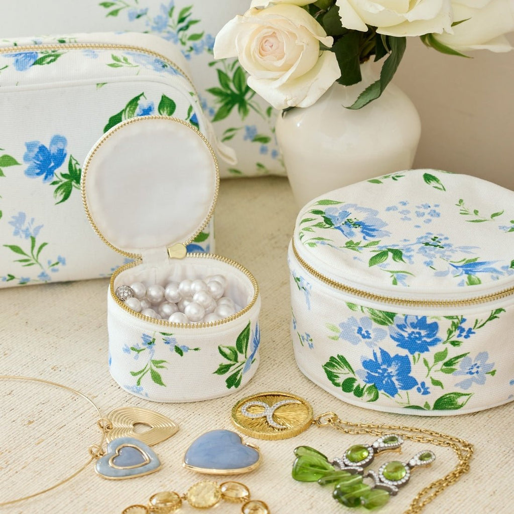 Fleurs du Vent Mini Round Jewelry Case by D Porthault pour AERIN