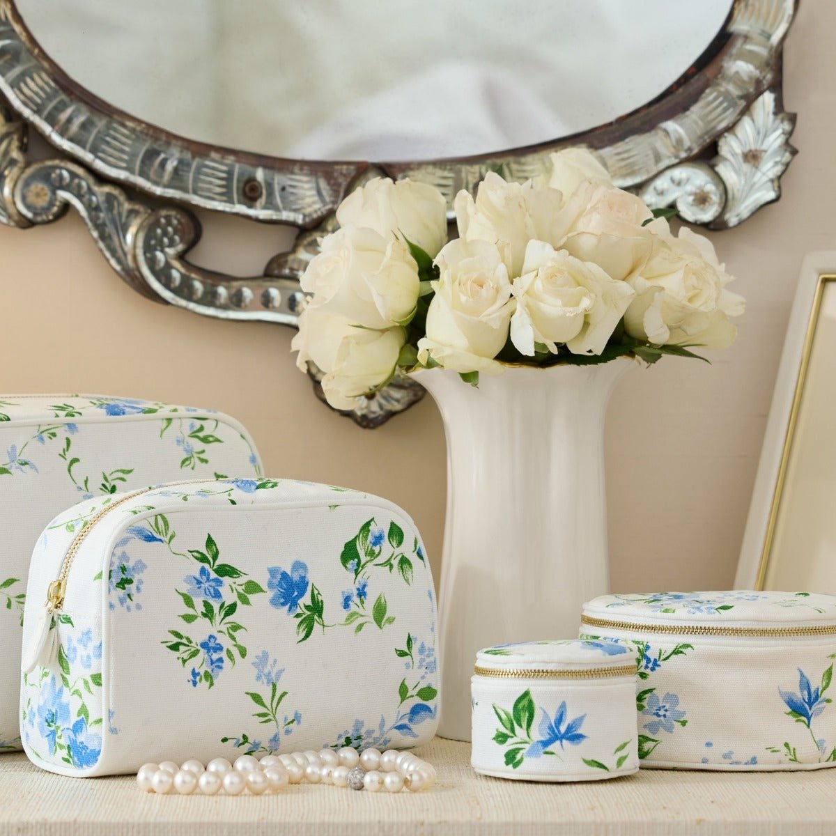 Fleurs du Vent Mini Round Jewelry Case by D Porthault pour AERIN