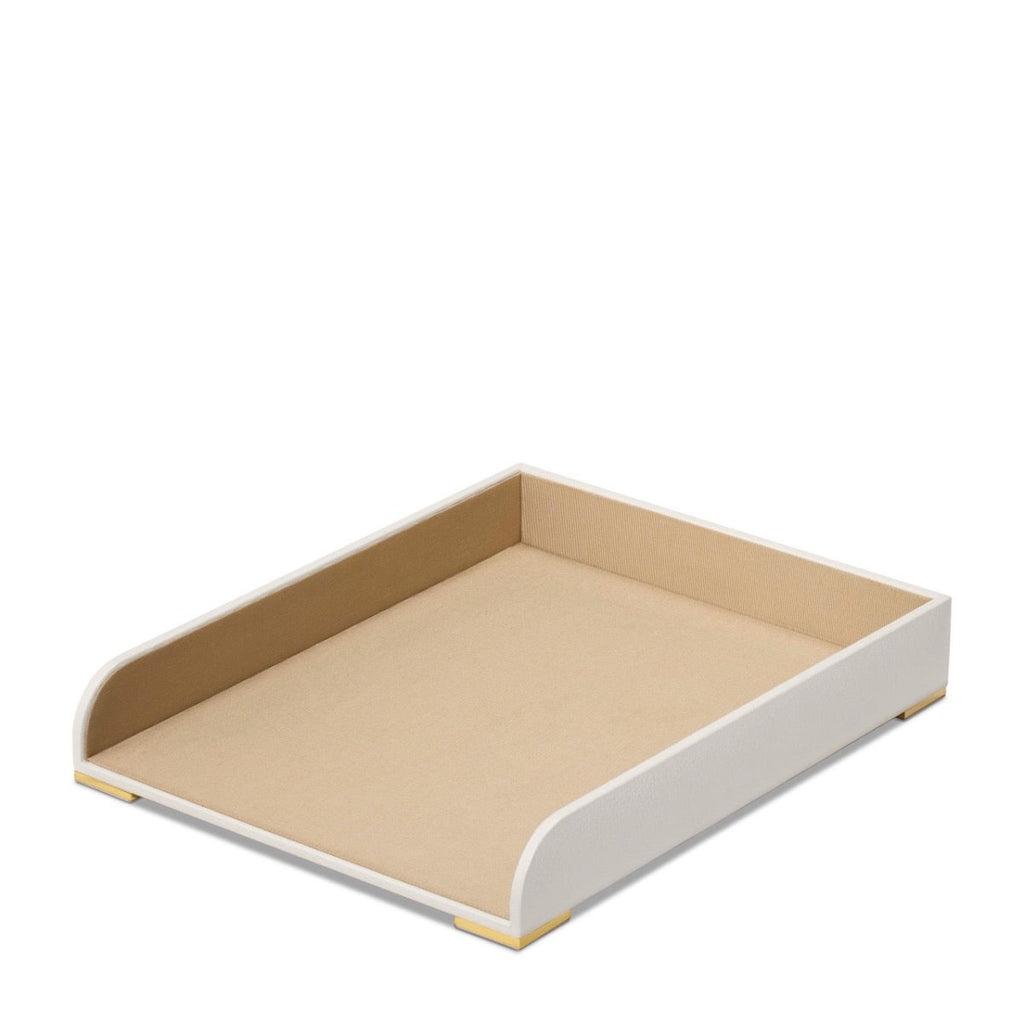 Piero Leather Paper Tray in Shadow White by AERIN