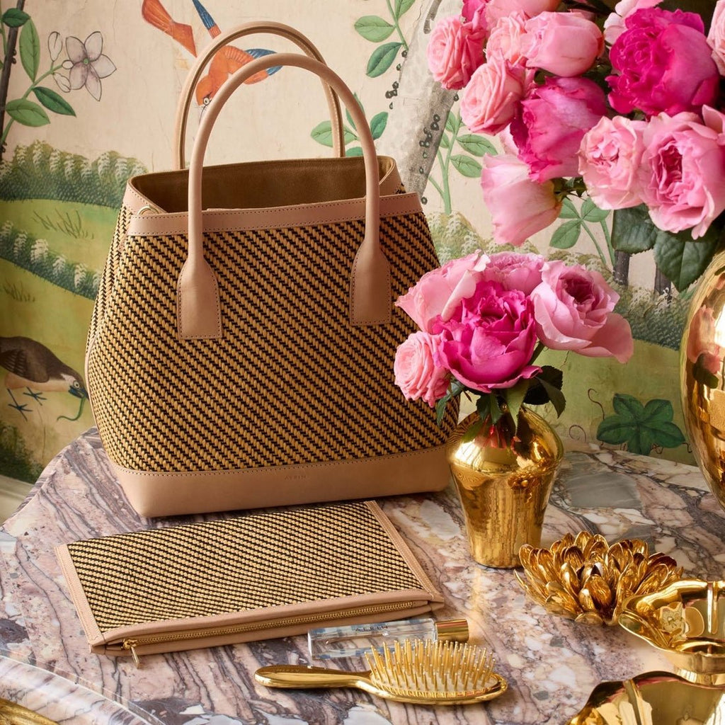 Raffia Nano Weekender Bag in Black & Natural by AERIN