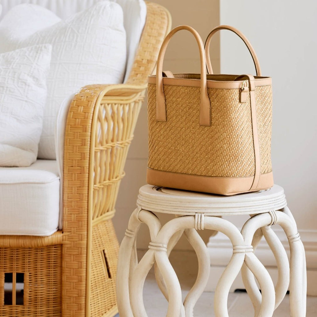 Raffia Nano Weekender Bag in Natural by AERIN