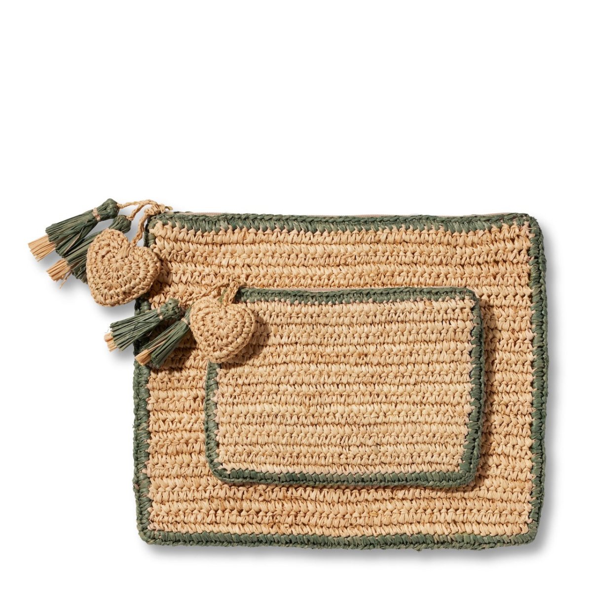 Small Raffia Pouch with Sage Green Border by AERIN
