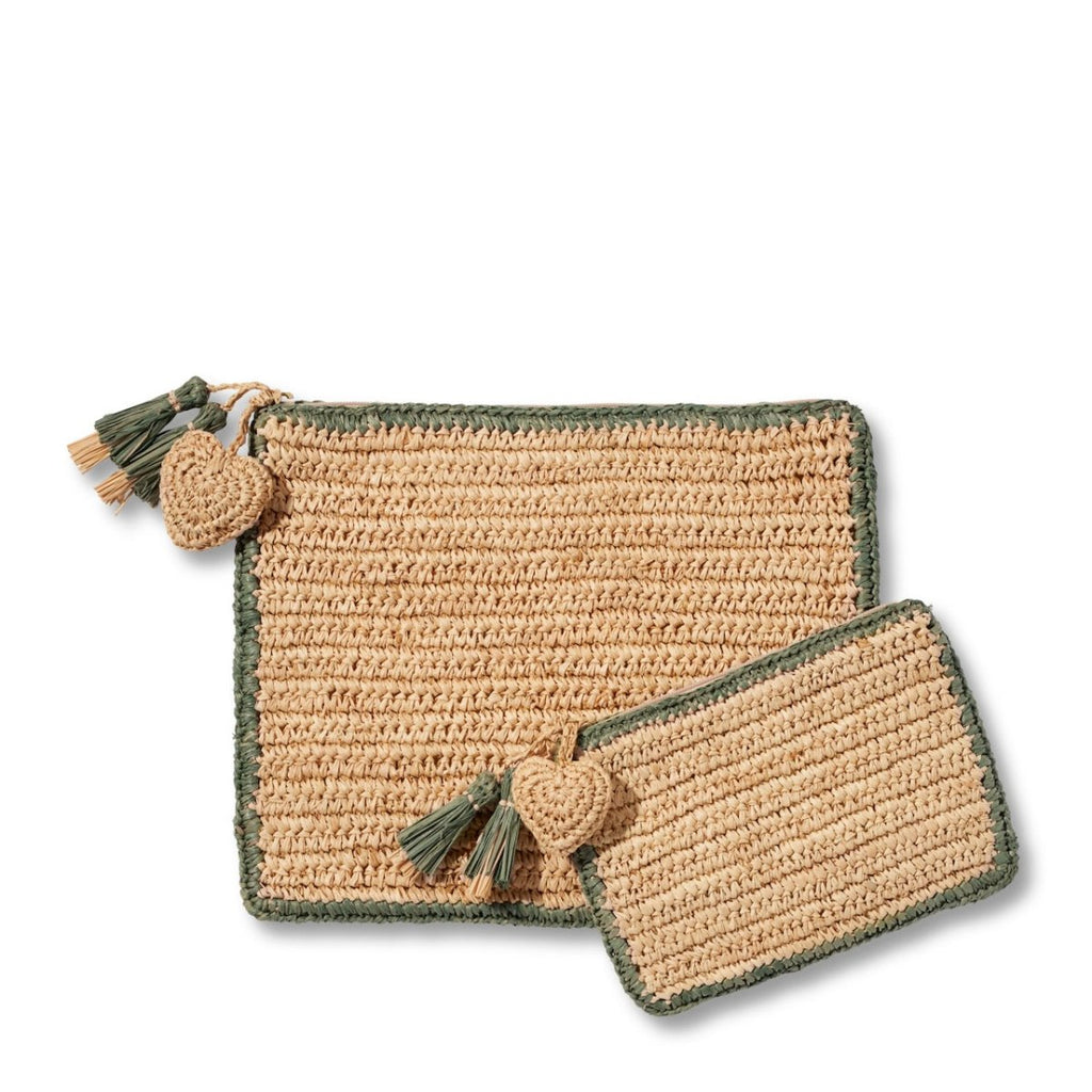 Small Raffia Pouch with Sage Green Border by AERIN