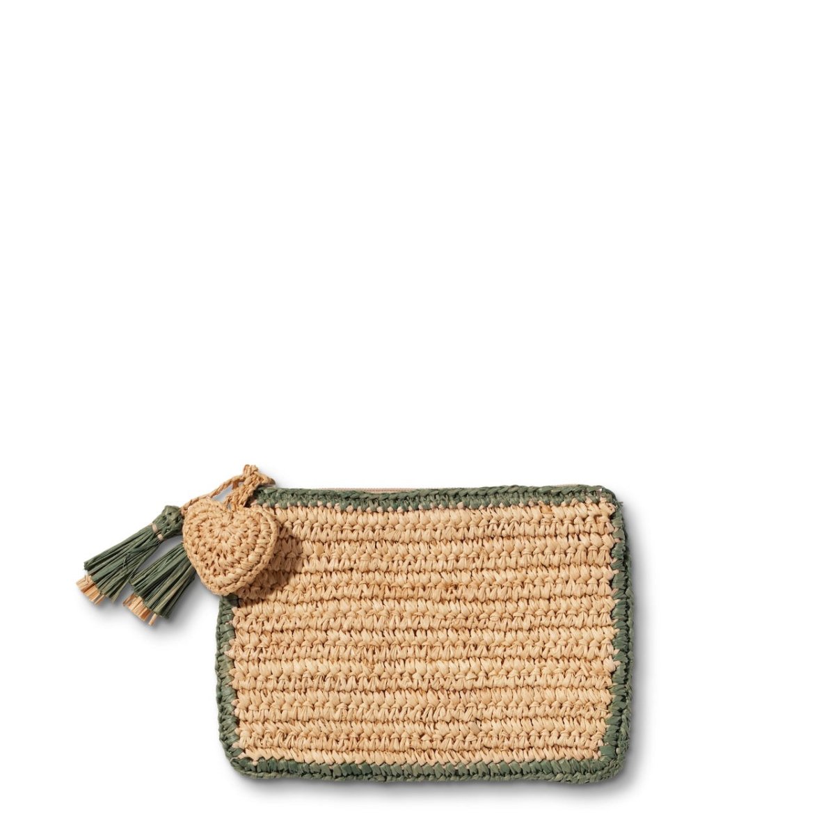 Small Raffia Pouch with Sage Green Border by AERIN