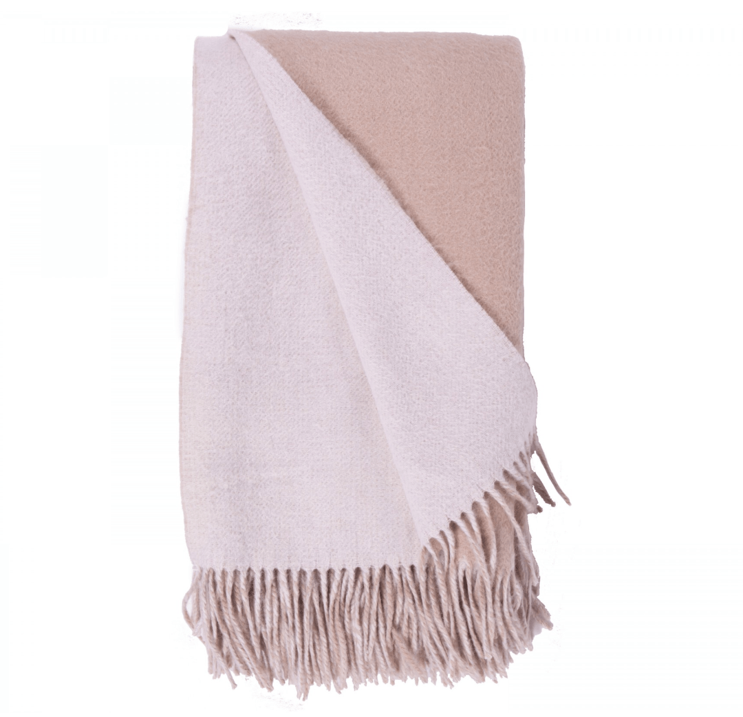 White and Bisque Wool / Cashmere Double-Faced Throw