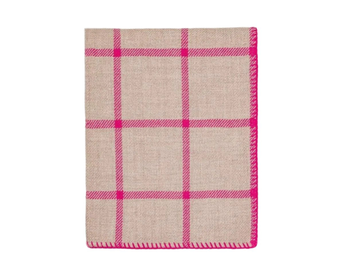 Alicia Adams Alpaca Graydon Throw in Light Taupe & Fuchsia Pink