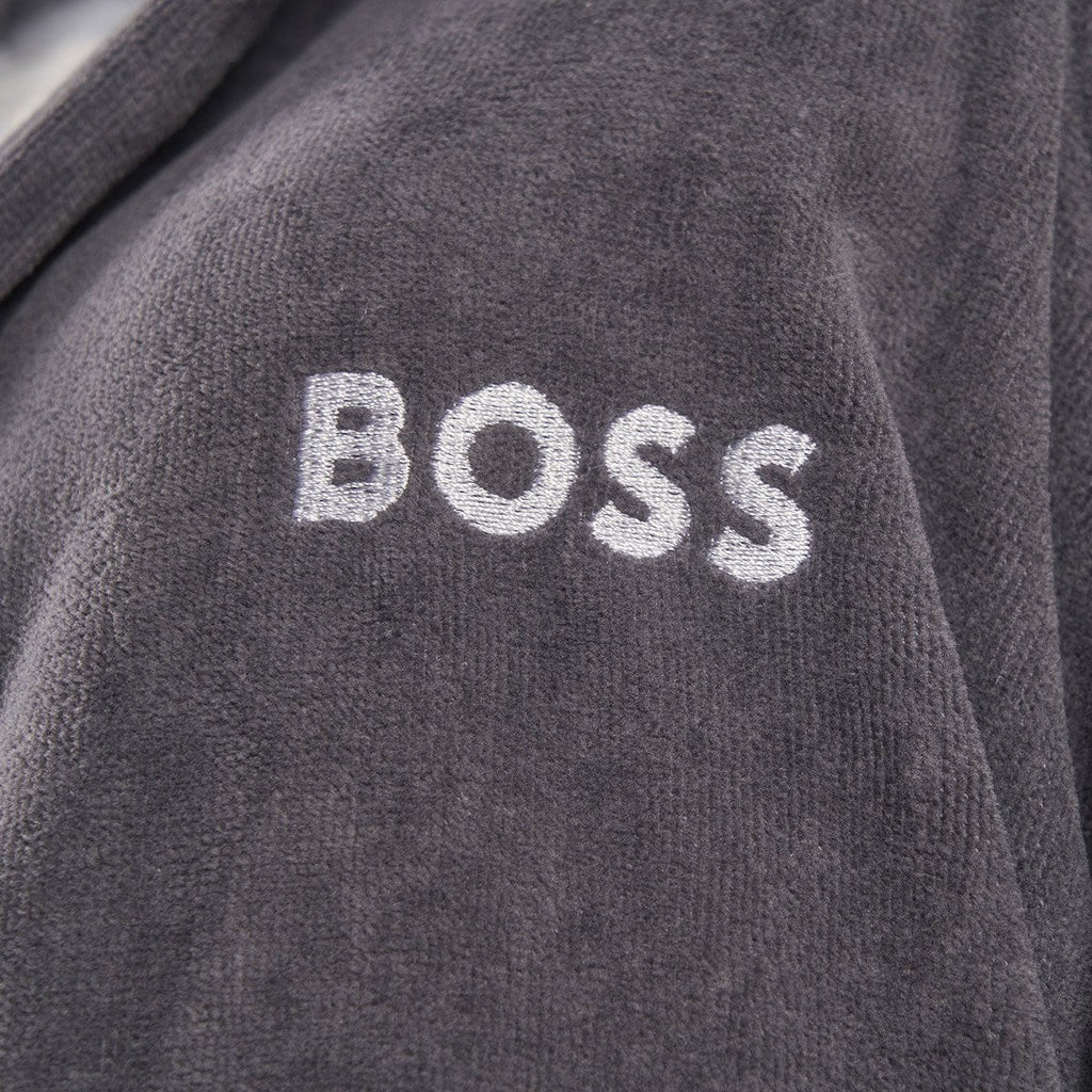 Plain Graphite Hooded Bathrobe by Hugo Boss