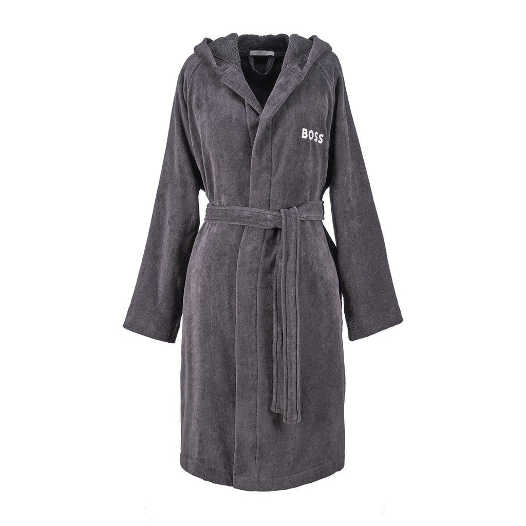 Plain Graphite Hooded Bathrobe by Hugo Boss