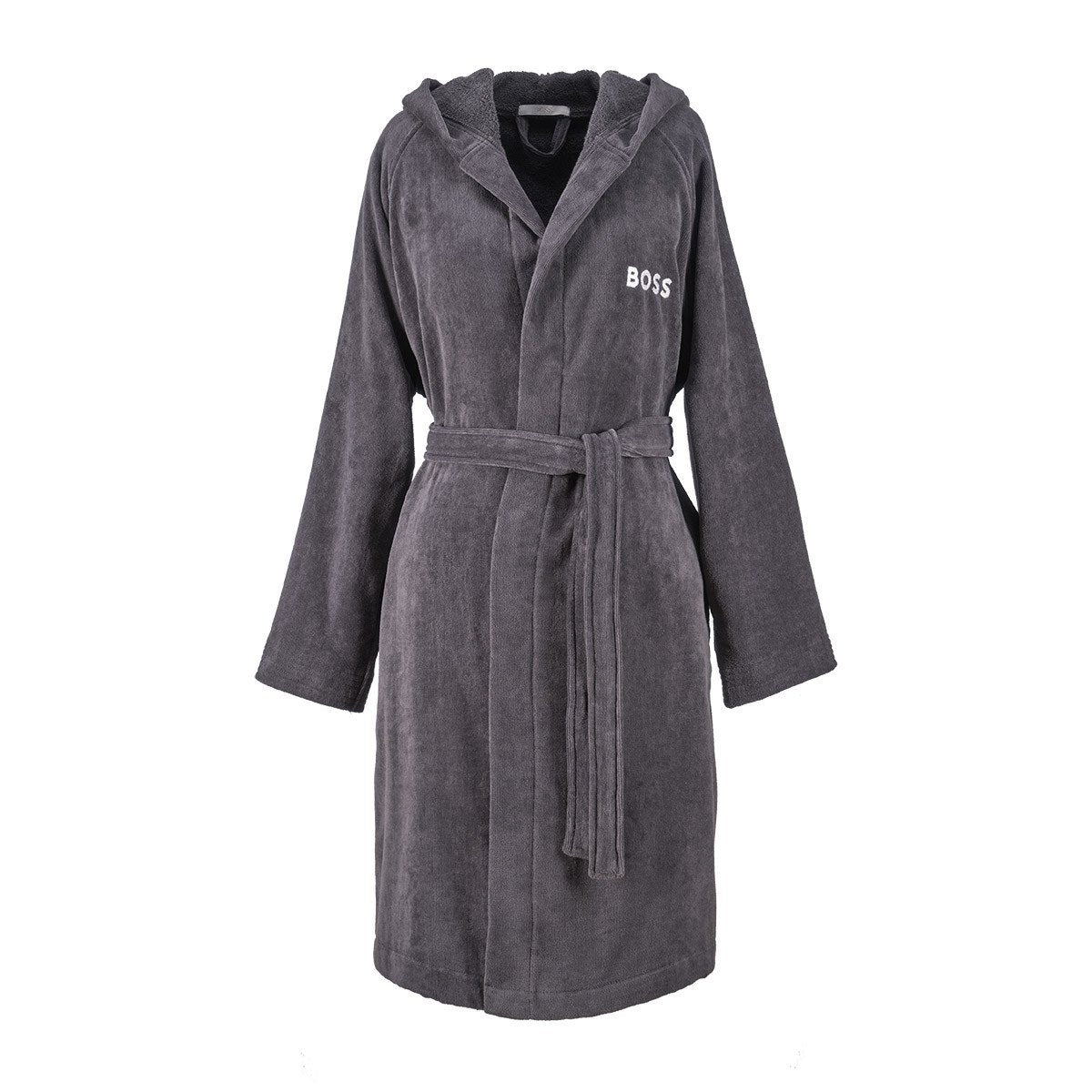 Plain Graphite Hooded Bathrobe by Hugo Boss