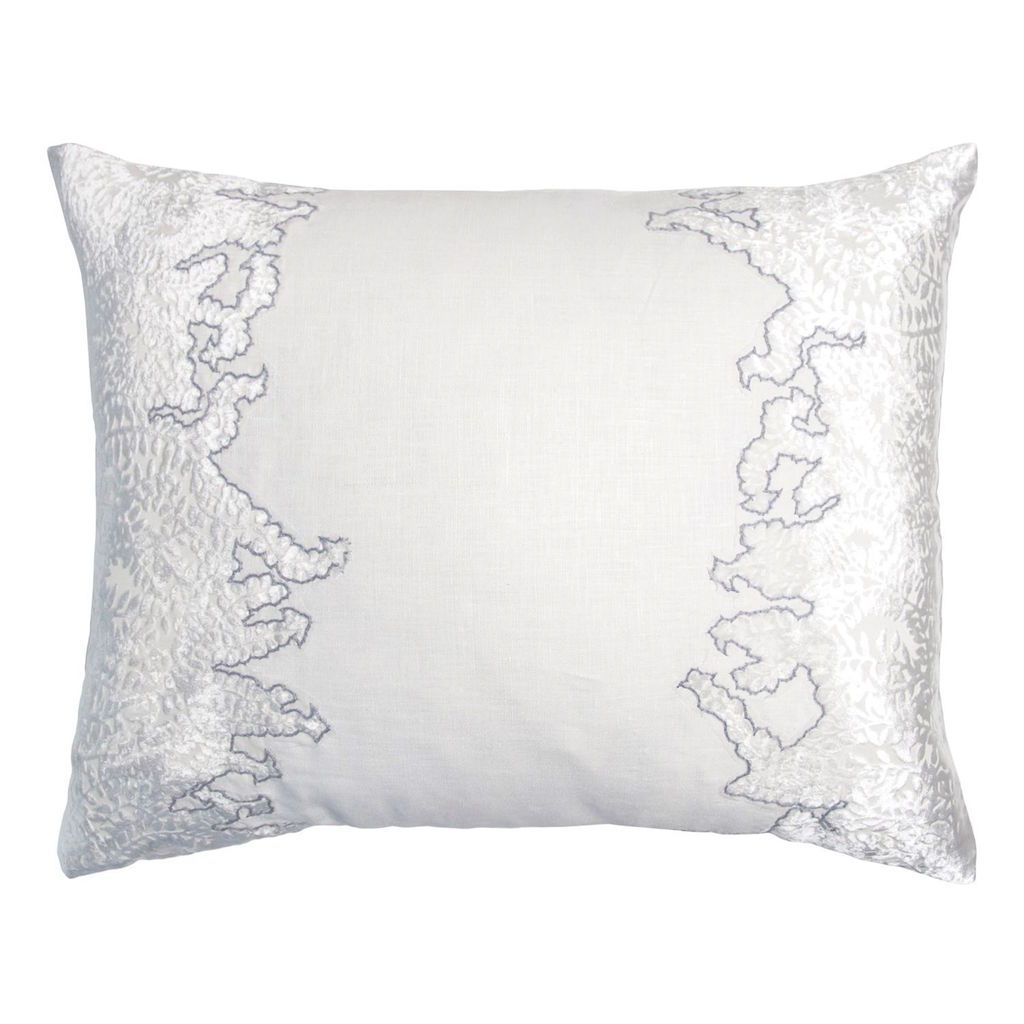Ferns White & Grey Velvet Appliqué Decorative Pillow
