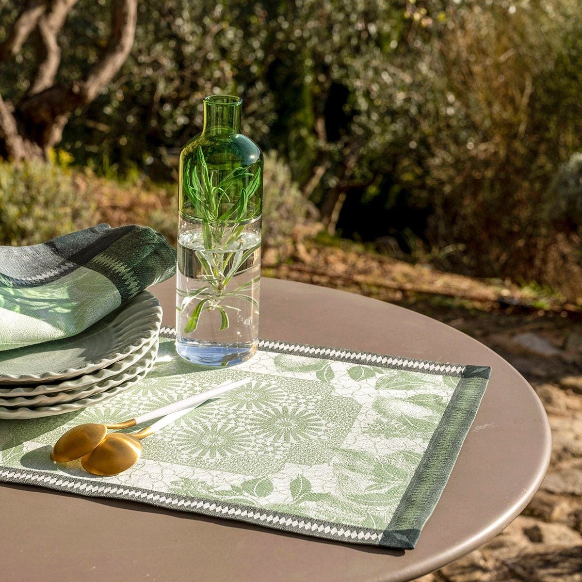 Jardin D'Orient Light Green Table Linens by Le Jacquard Français