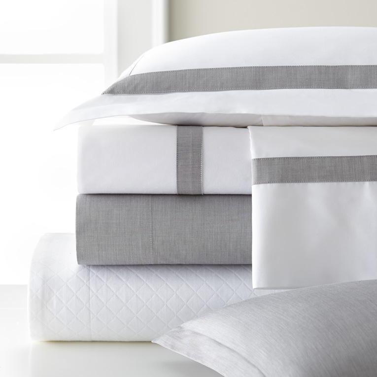 White Percale with Positano Chambray Borders Bedding