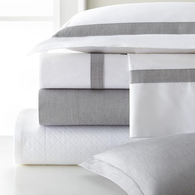 White Percale with Positano Chambray Borders Bedding