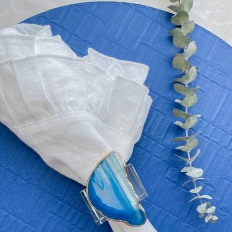 Chequer Blue & White Round Placemats by Mode Living