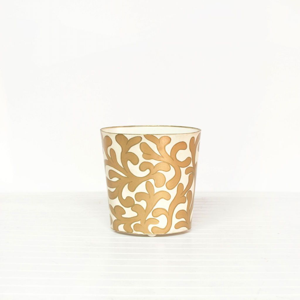 Jane Cream & Gold Oval Wastebasket