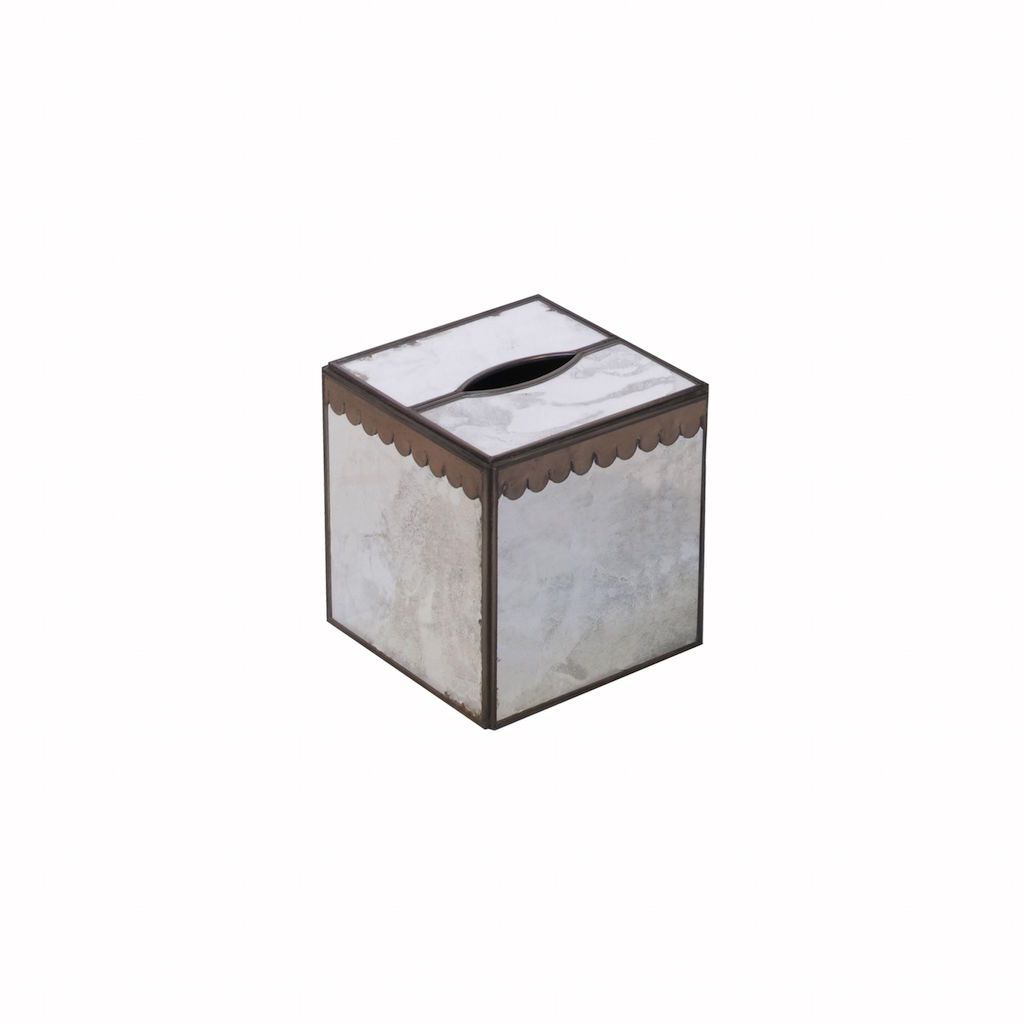 Antique Mirror Tissue Box Cover with Scalloped Edges