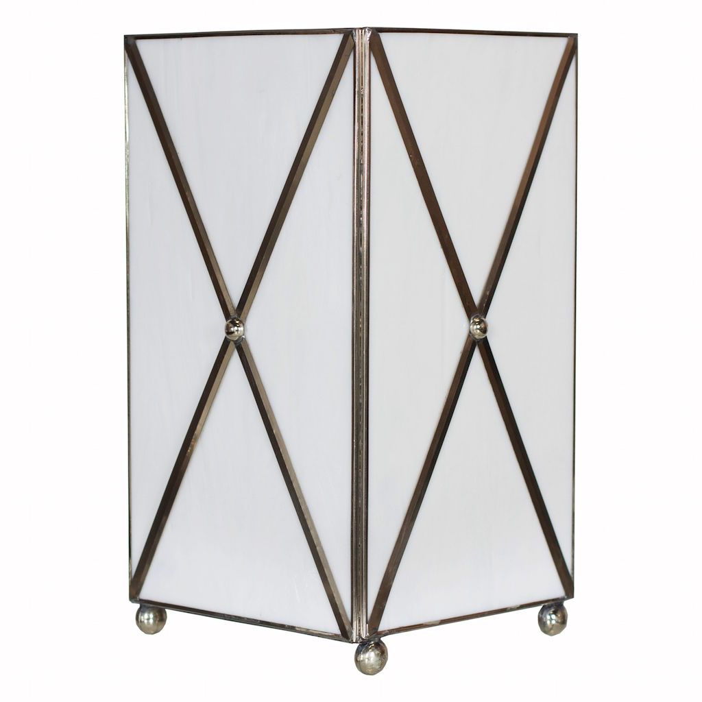 White Glass Wastebasket with Crosshatch Detail