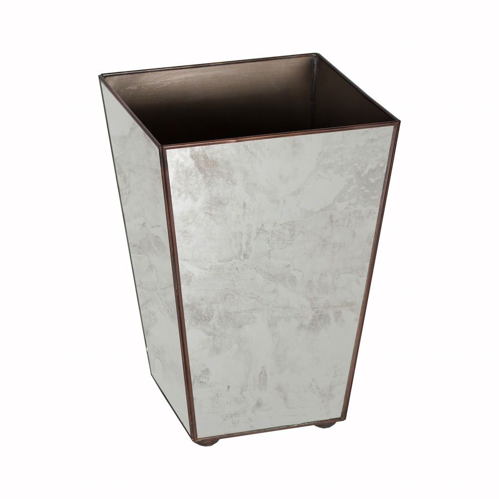 Antique Mirror Wastebasket by Worlds Away