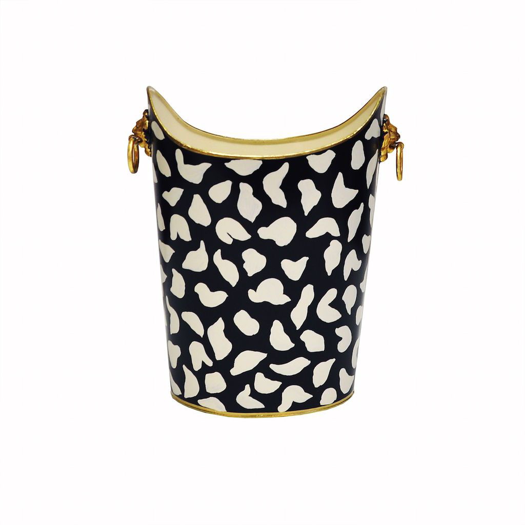 Black & Cream Wastebasket with Lion Handles