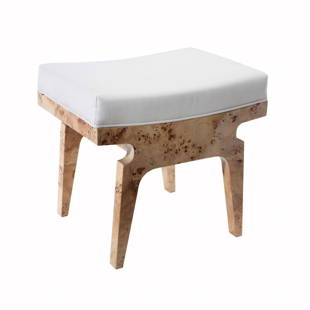 Fergie Burl Wood & White Linen Stool