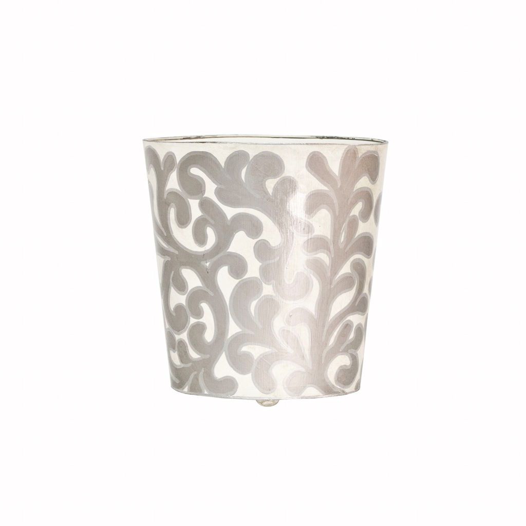 Jane Silver & Cream Oval Wastebasket
