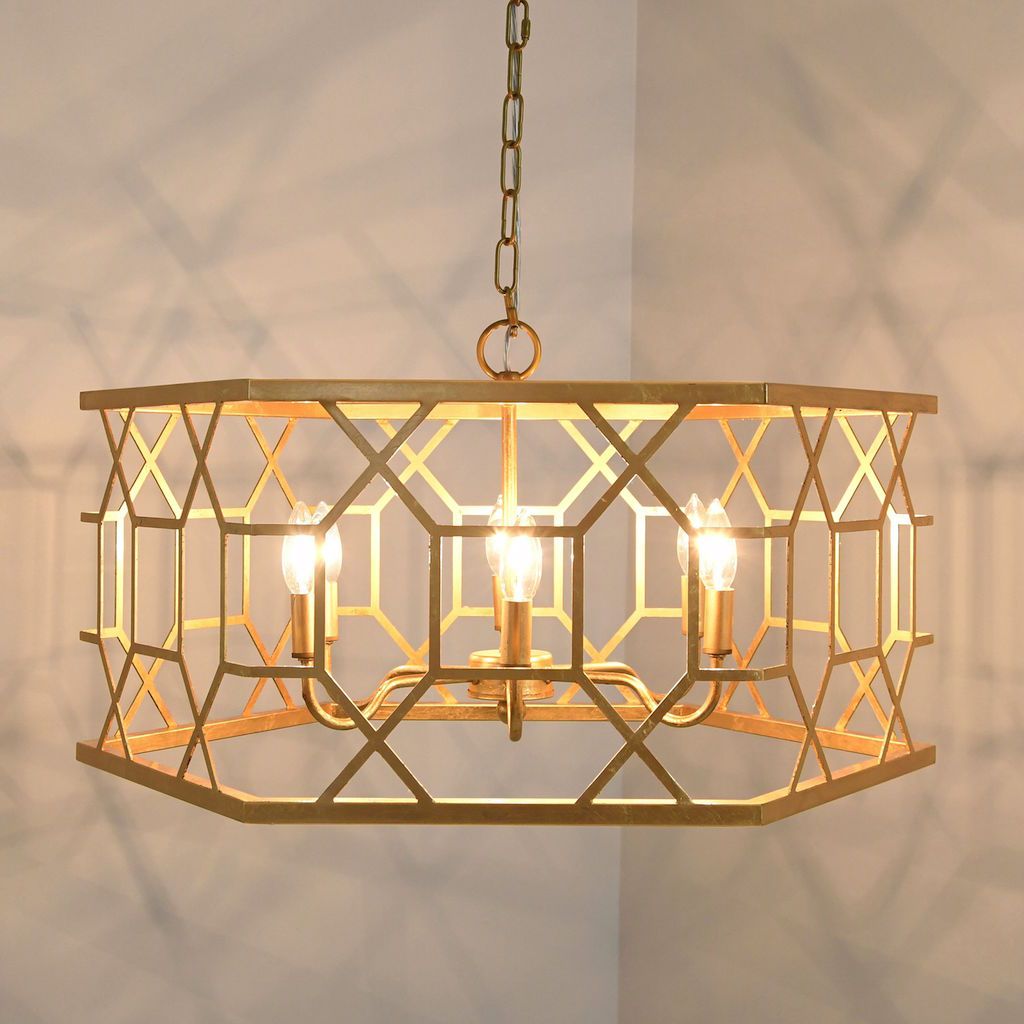Kirby Gold Hexagon Pendant Light with Geometric Pattern
