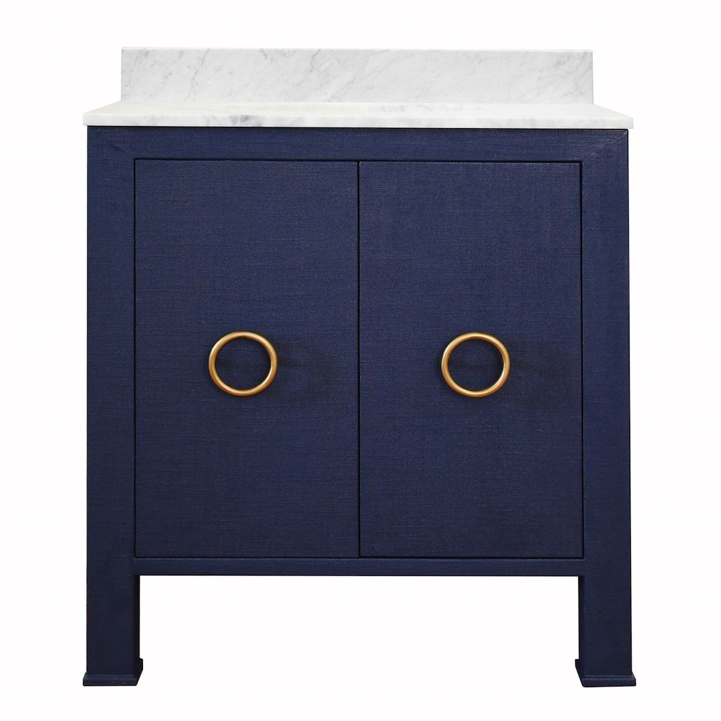 Blanche Textured Navy Linen Bath Vanity by Worlds Away