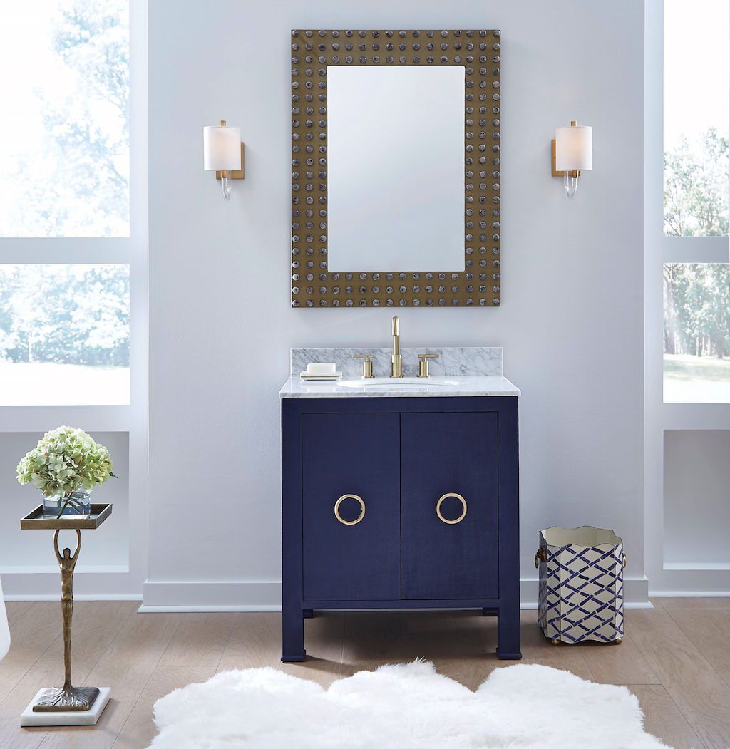 Blanche Textured Navy Linen Bath Vanity by Worlds Away
