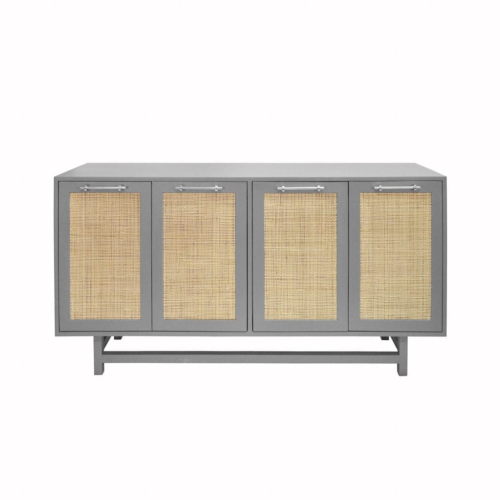 Macon Grey Cabinet with Cane Doors & Nickel Hardware
