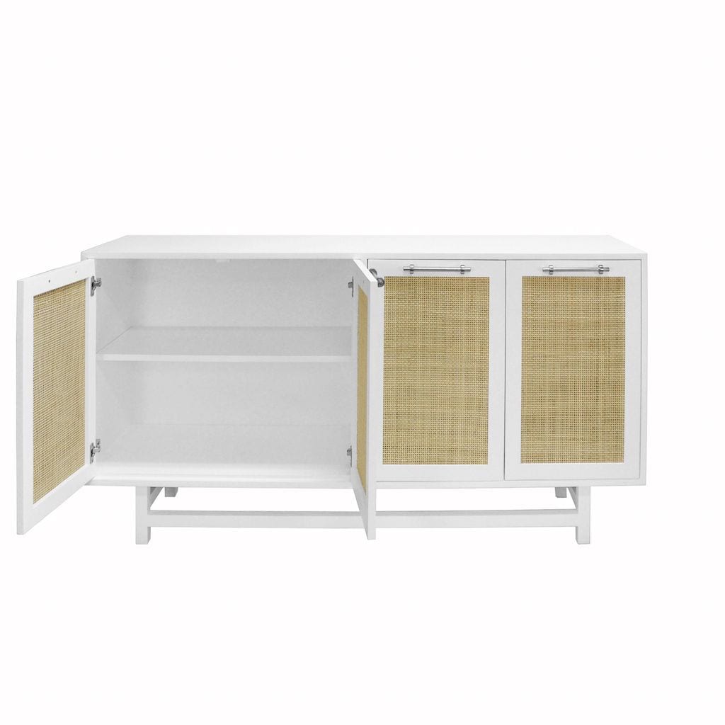 Macon White Cabinet with Cane Doors & Nickel Hardware