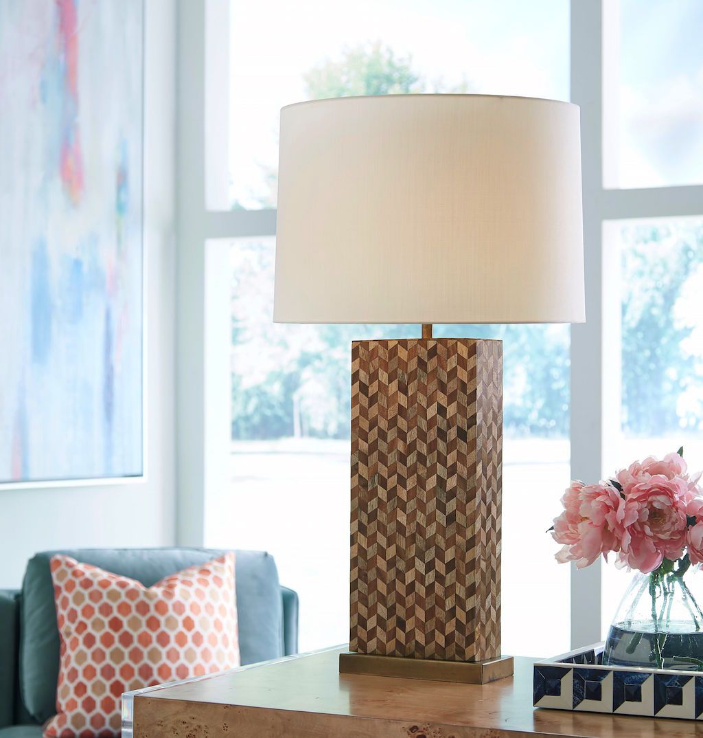 Eden Table Lamp with Chevron Wood Inlay