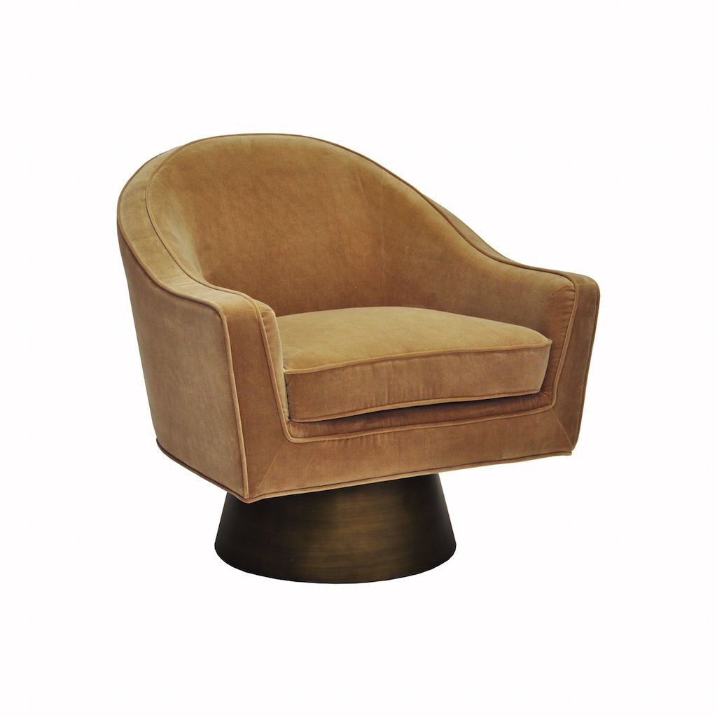 Dominic Camel Velvet & Bronze Swivel Chair