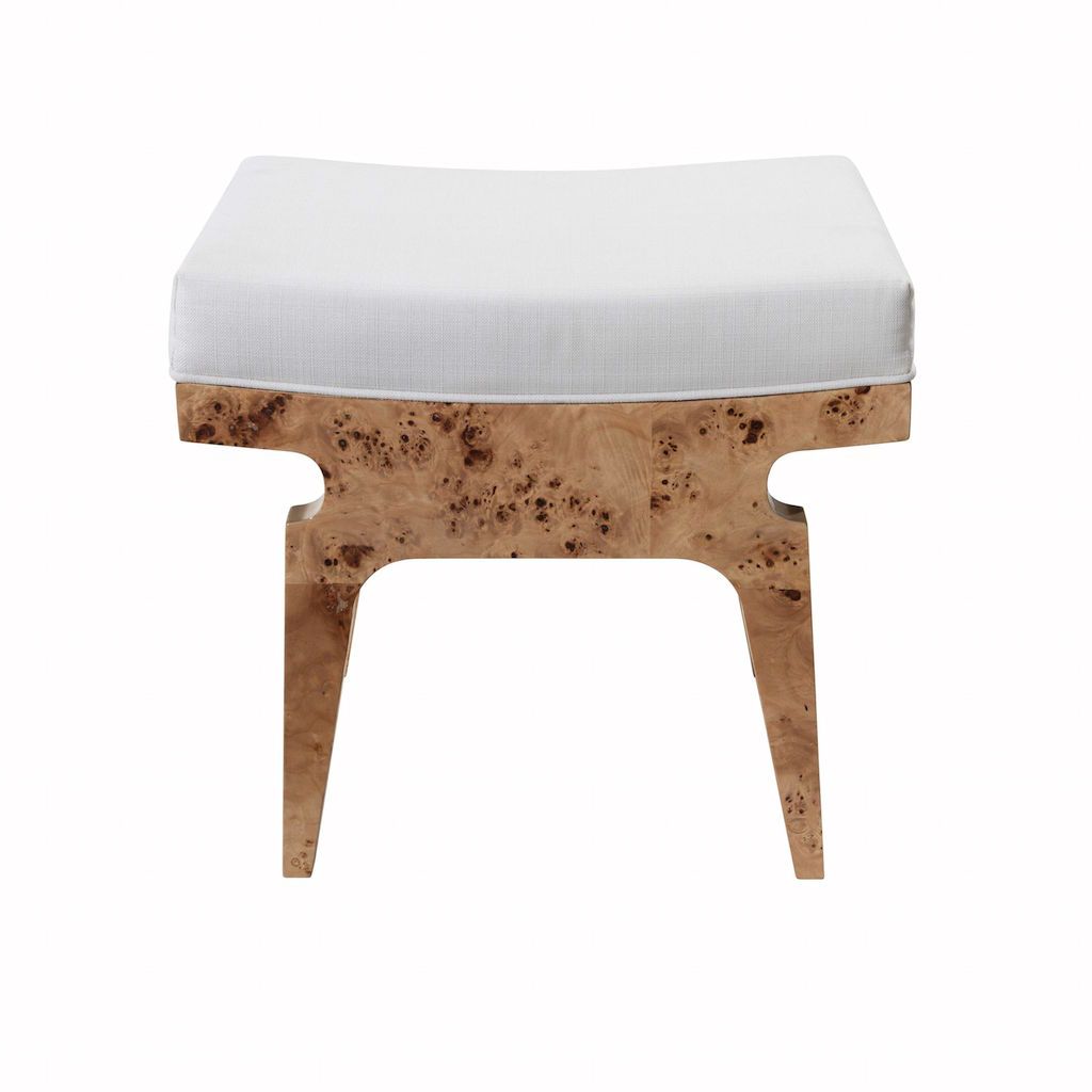 Fergie Burl Wood & White Linen Stool