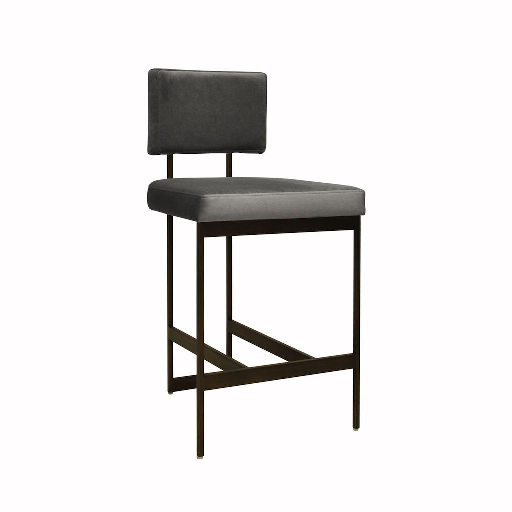 Baylor Bronze & Grey Velvet Counter Stool