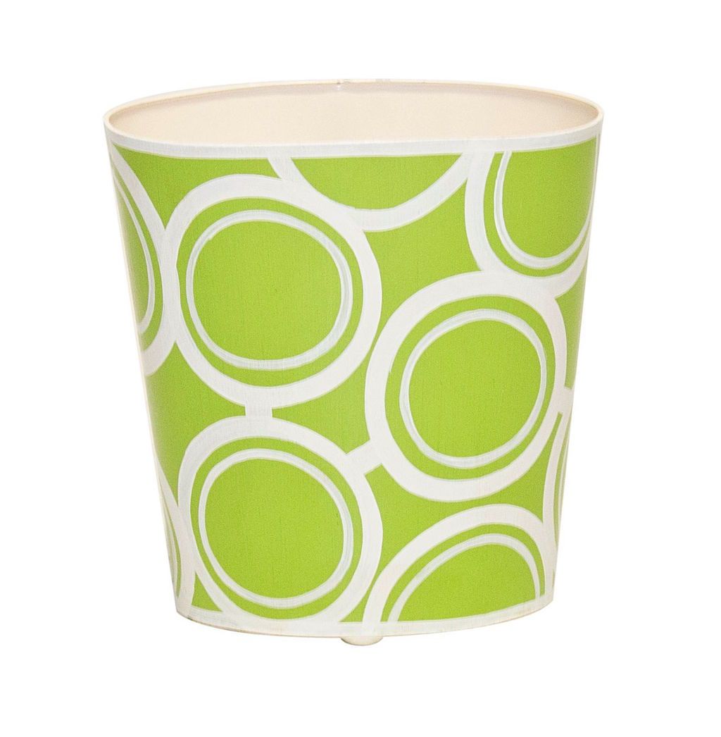 Green & Cream Oval Wastebasket by Worlds Away