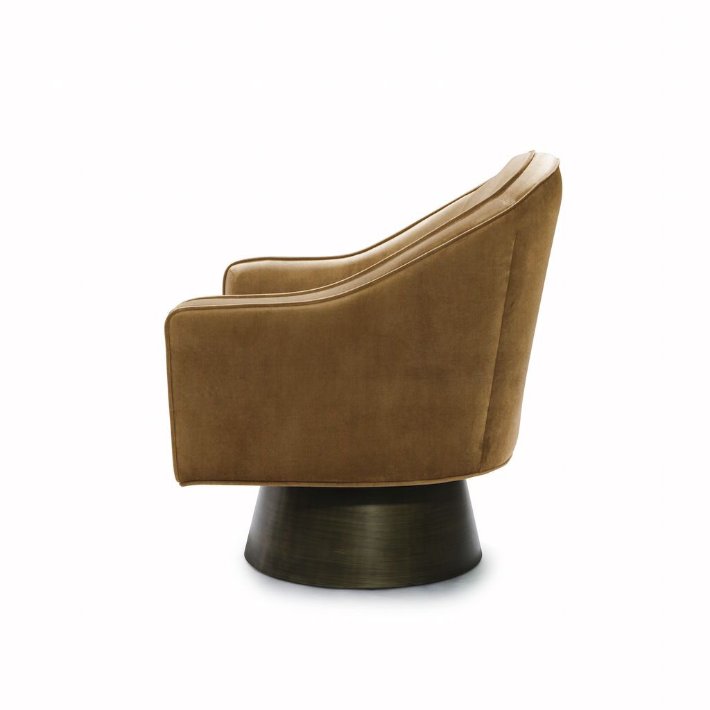 Dominic Camel Velvet & Bronze Swivel Chair