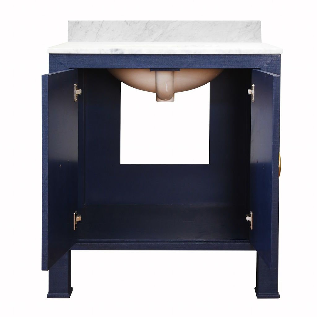 Blanche Textured Navy Linen Bath Vanity by Worlds Away