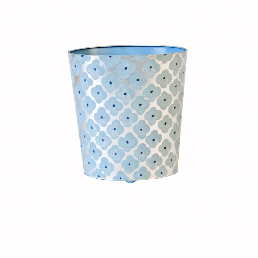 Morocco Blue & Silver Leaf Wastebasket
