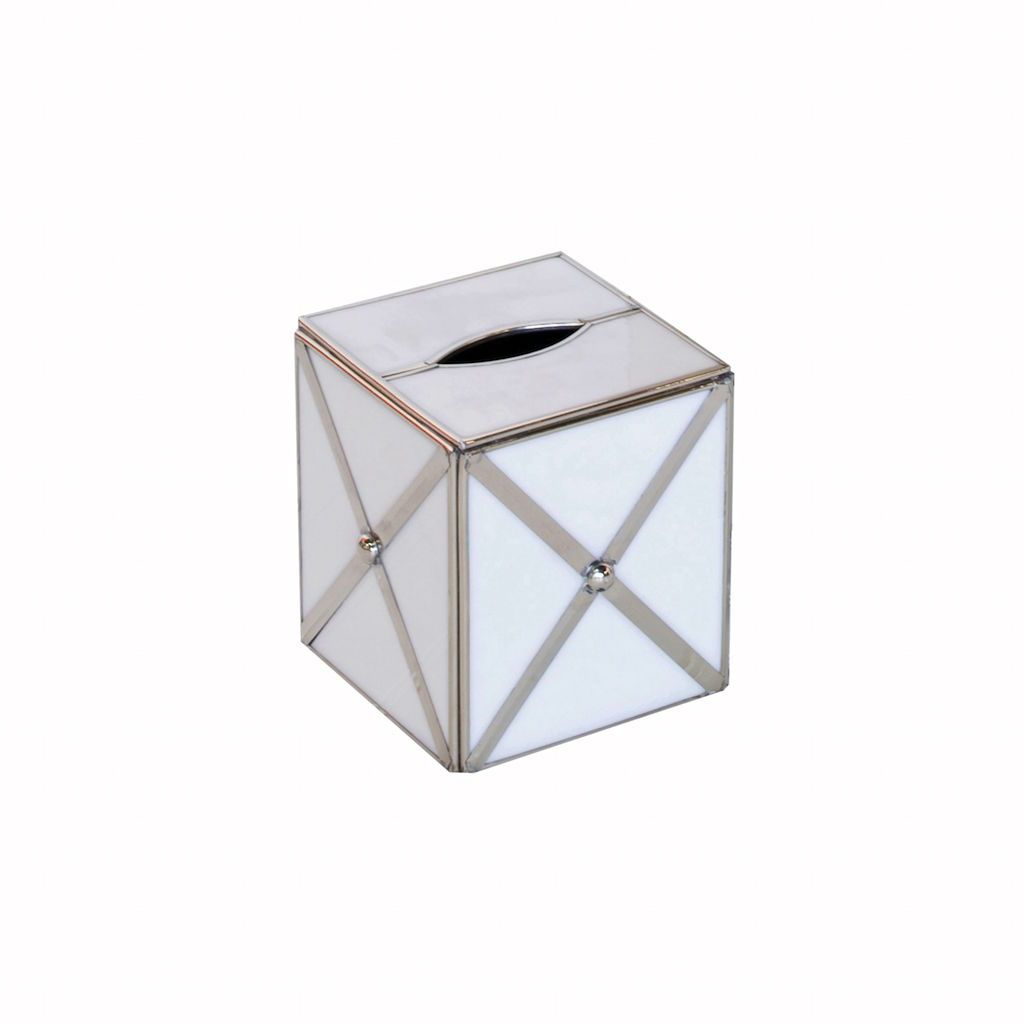 White Glass & Silver Tissue Box Cover