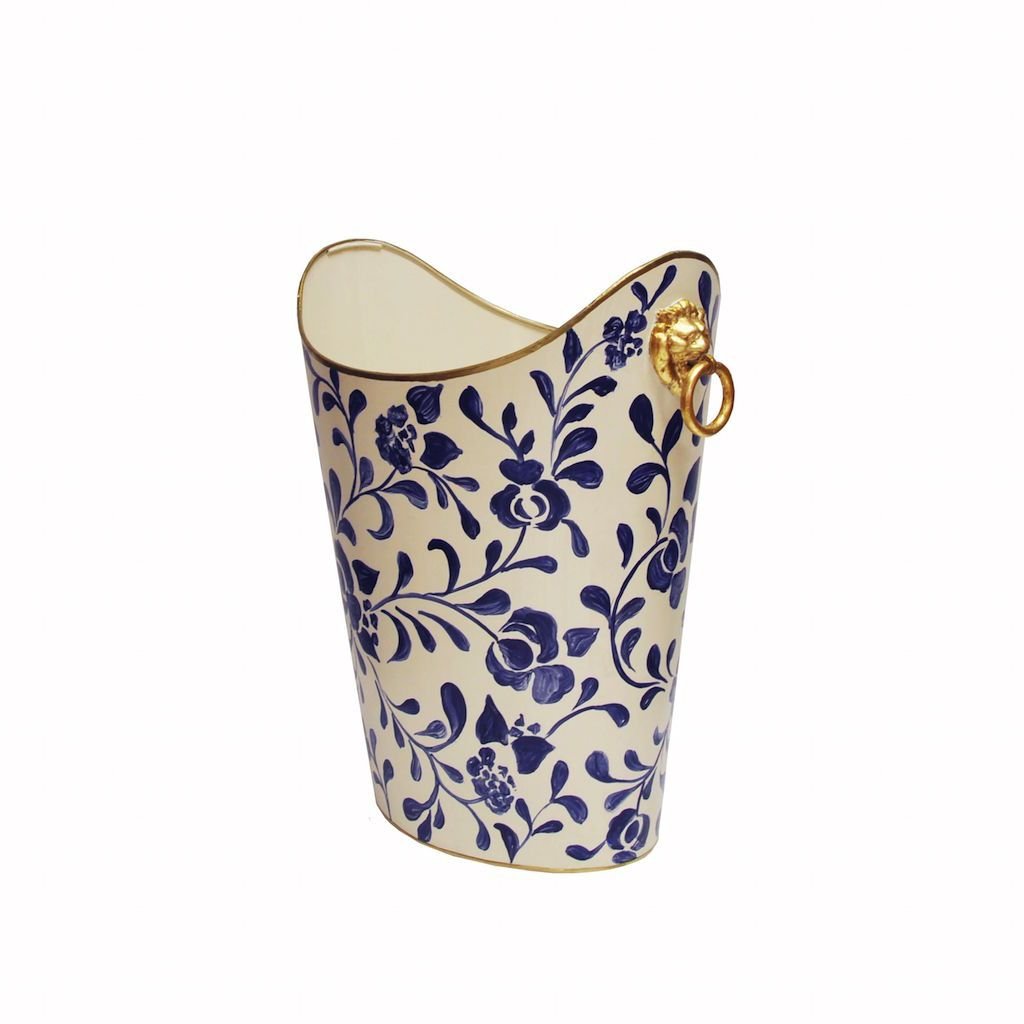 Navy & White Wastebasket with Lion Handles